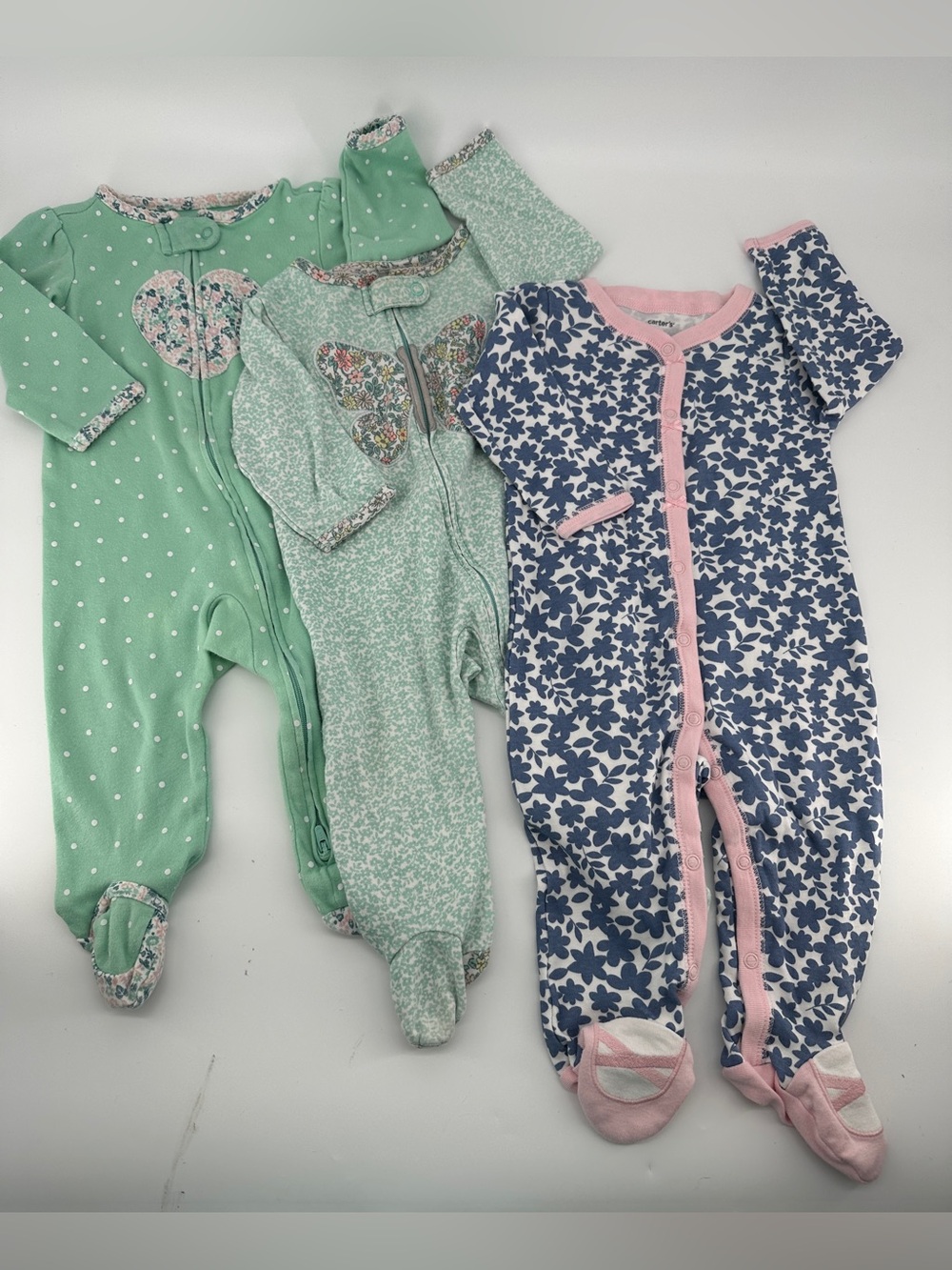 Carters baby girl sleeper pajamas 9 months Zip & Snap set of 3  bundle lot